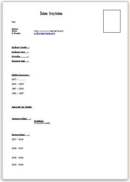 Boş cv kağıdı pdf